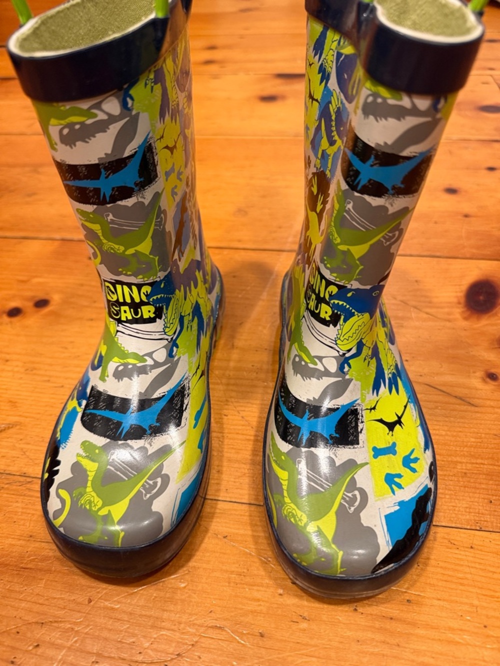 Dinosaur Rain Boots Green & Blue easy pull on Landchief Dino Rainboots 1 Kids